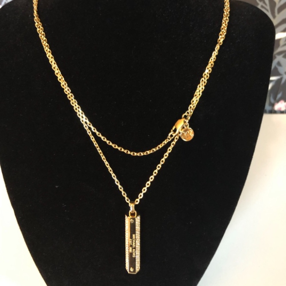 Michael Kors MKJ3733710 Gold Tone Pave Set Crystal Bar Necklace